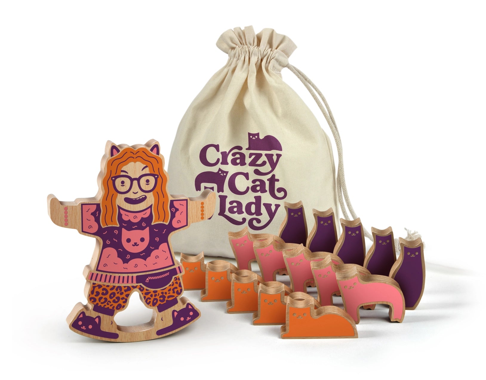 Fred & Friends crazy cat lady wooden stacking game