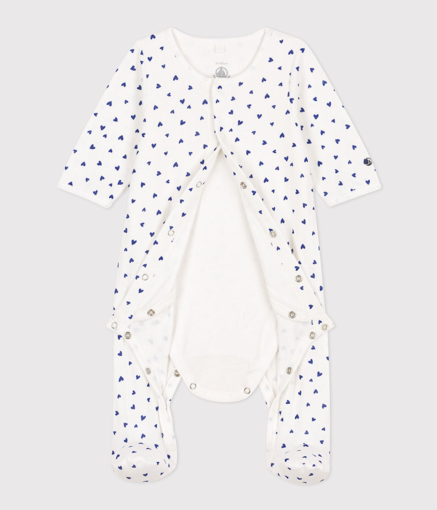 Petit Bateau infant girl heart print footie with attached onesie