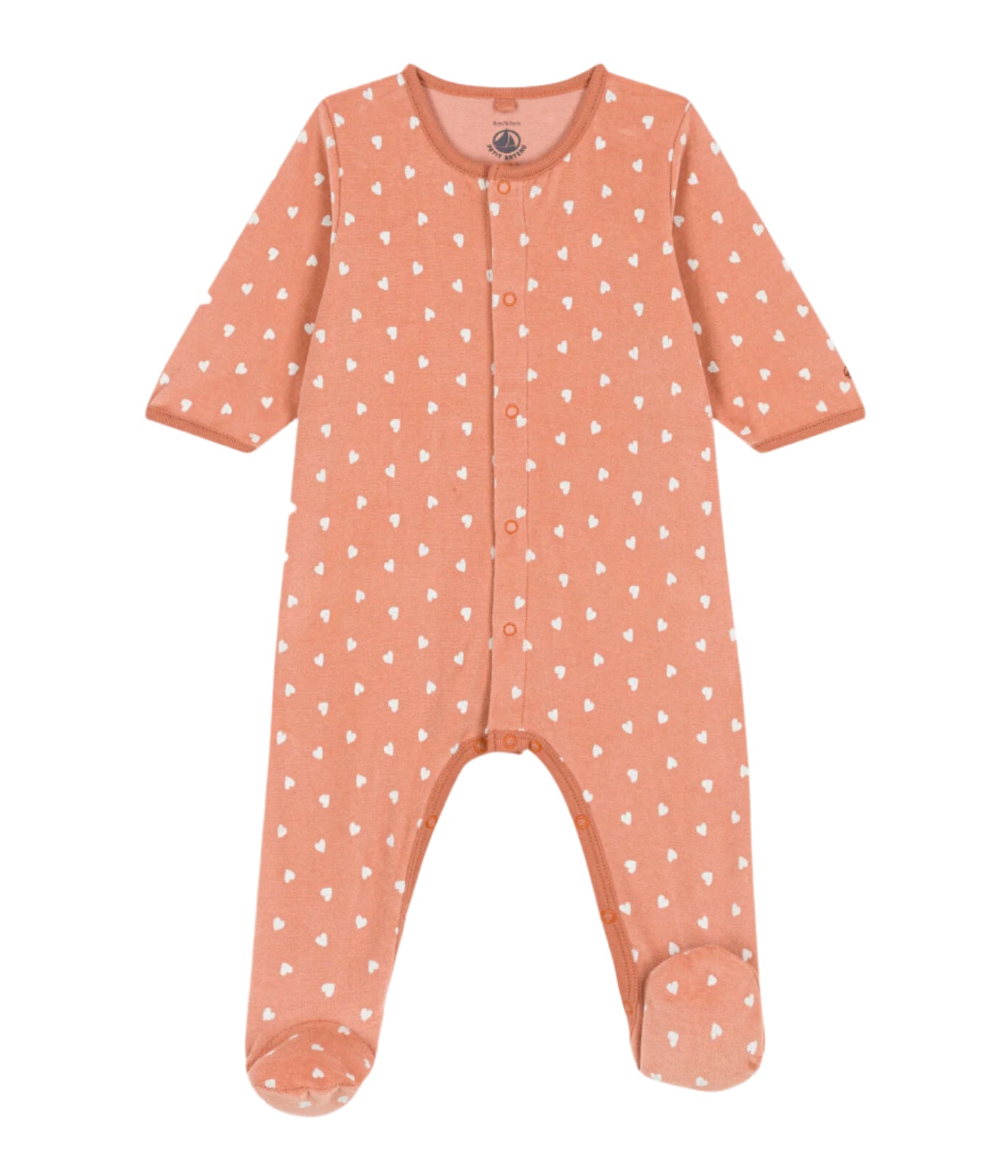Petit Bateau infant girl heart print velour snap front footie