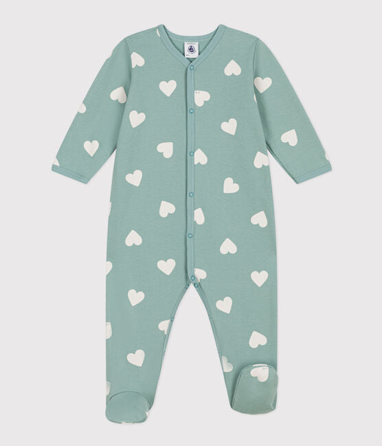 Petit Bateau infant girl heart print footie