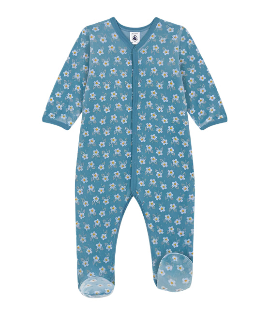 Petit Bateau infant girl tiny flowers velour footie