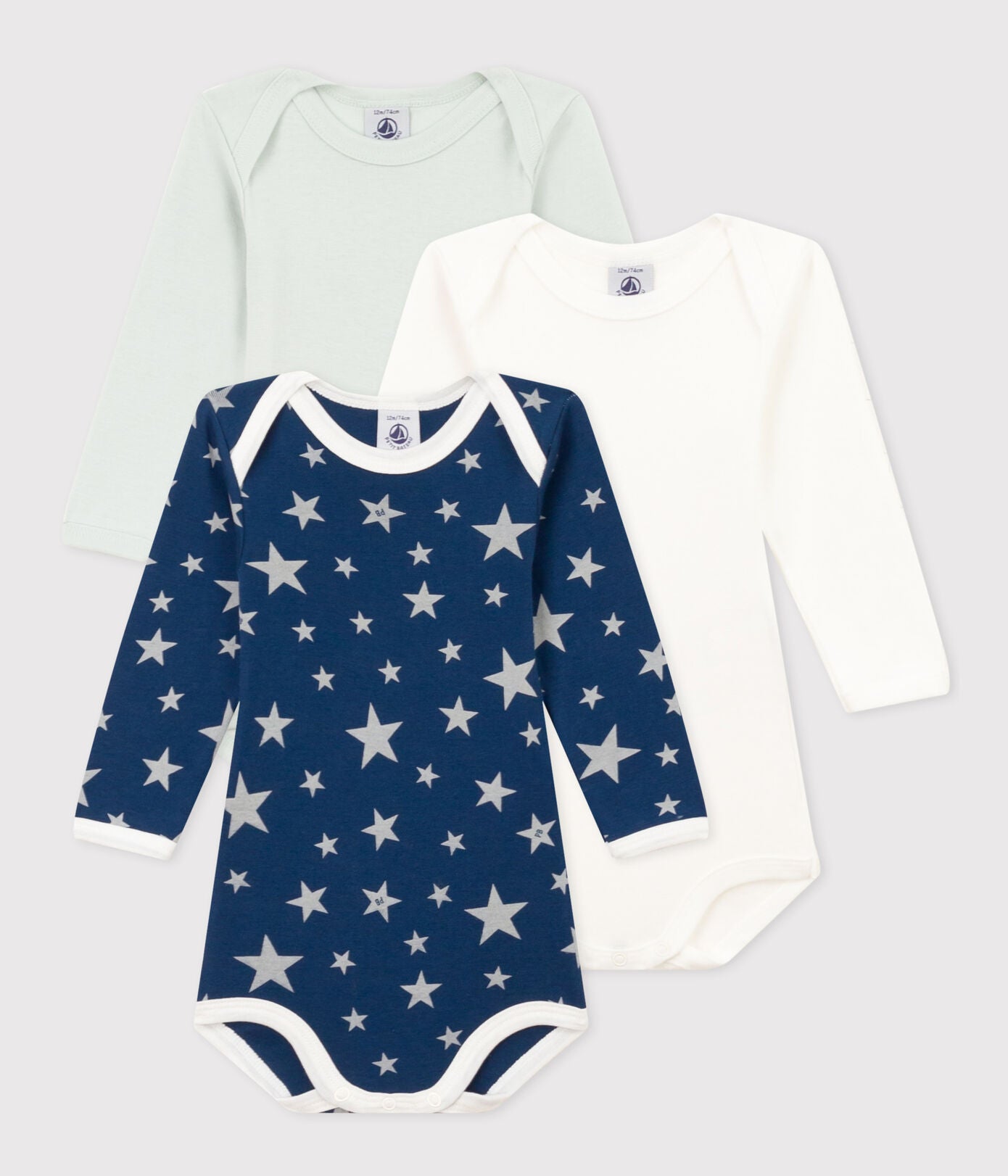 Petit Bateau 3-pack infant boy long sleeve onesies
