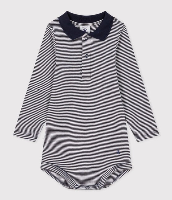Petit Bateau infant boy stripe collared onesie