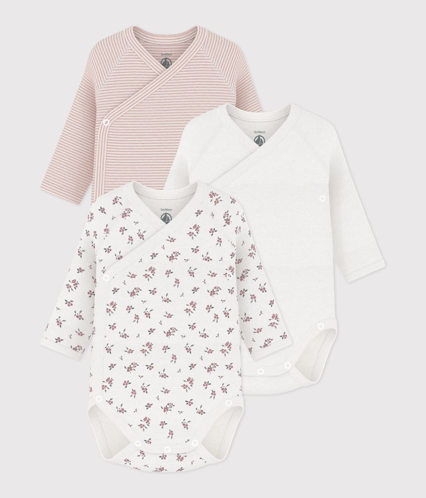 Petit Bateau 3-pack infant girl kimono onesies