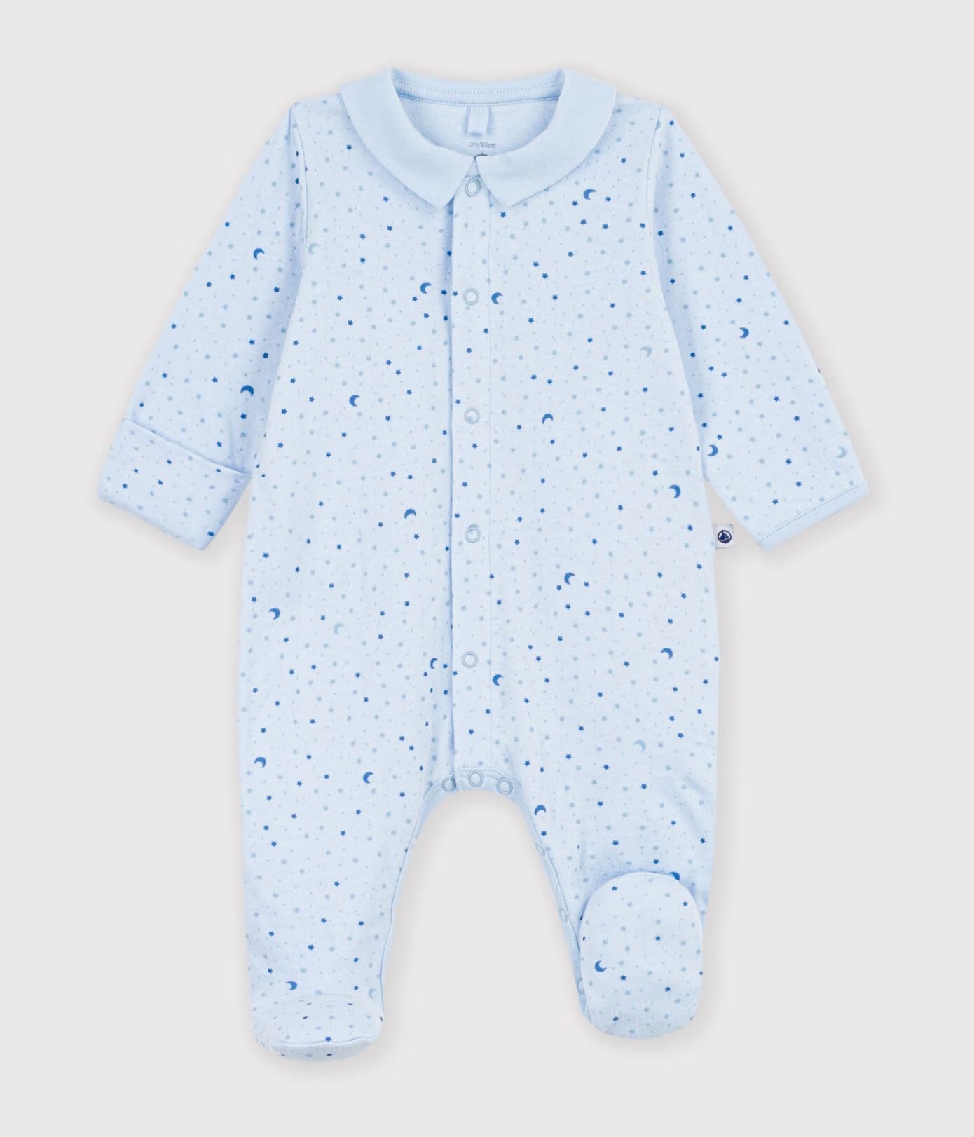 Petit Bateau infant boy moon & stars print collared footie