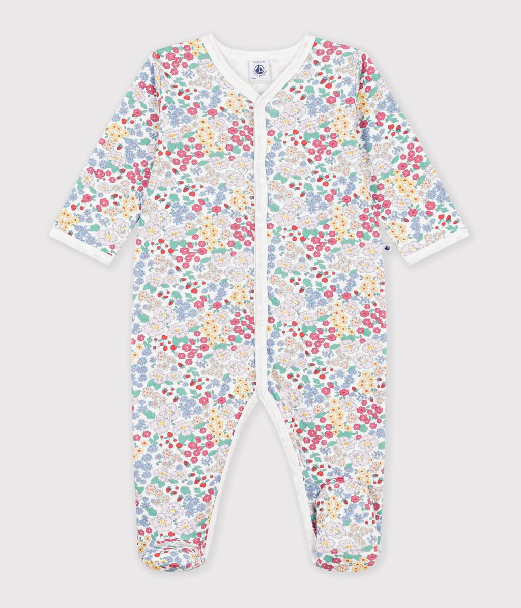 Petit Bateau infant girl multi color flower print footie
