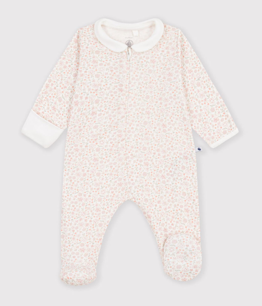 Petit Bateau infant girl floral print collared zip footie