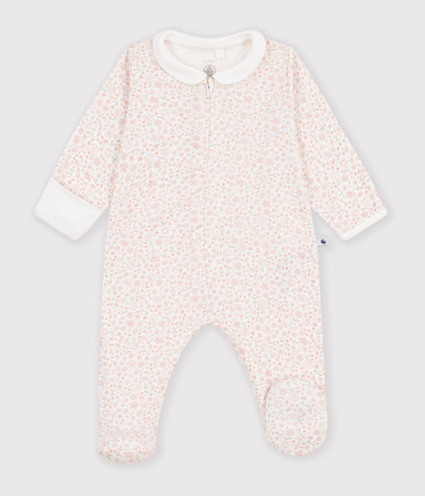 Petit Bateau infant girl floral print collared zip footie