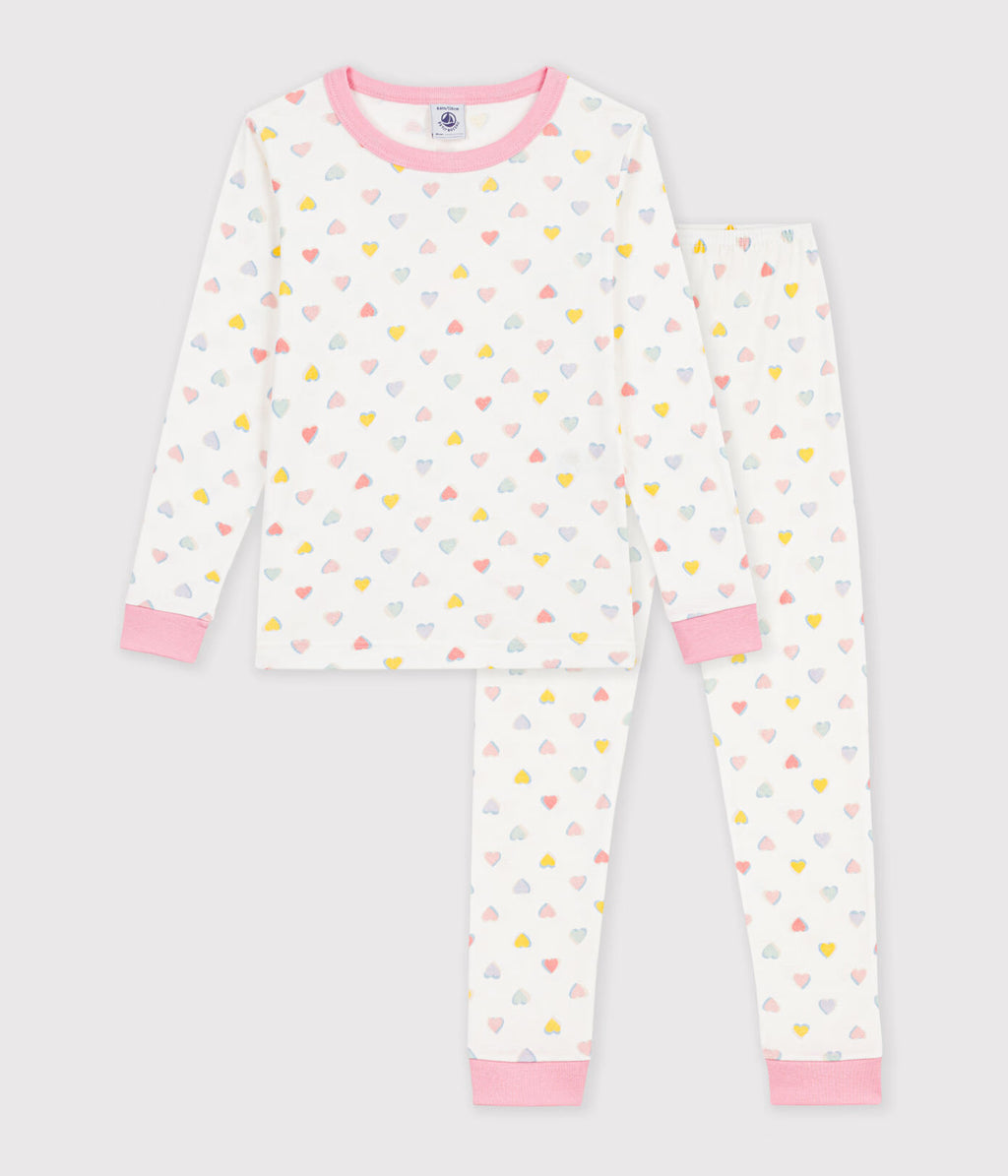 Petit Bateau girls heart print pajamas