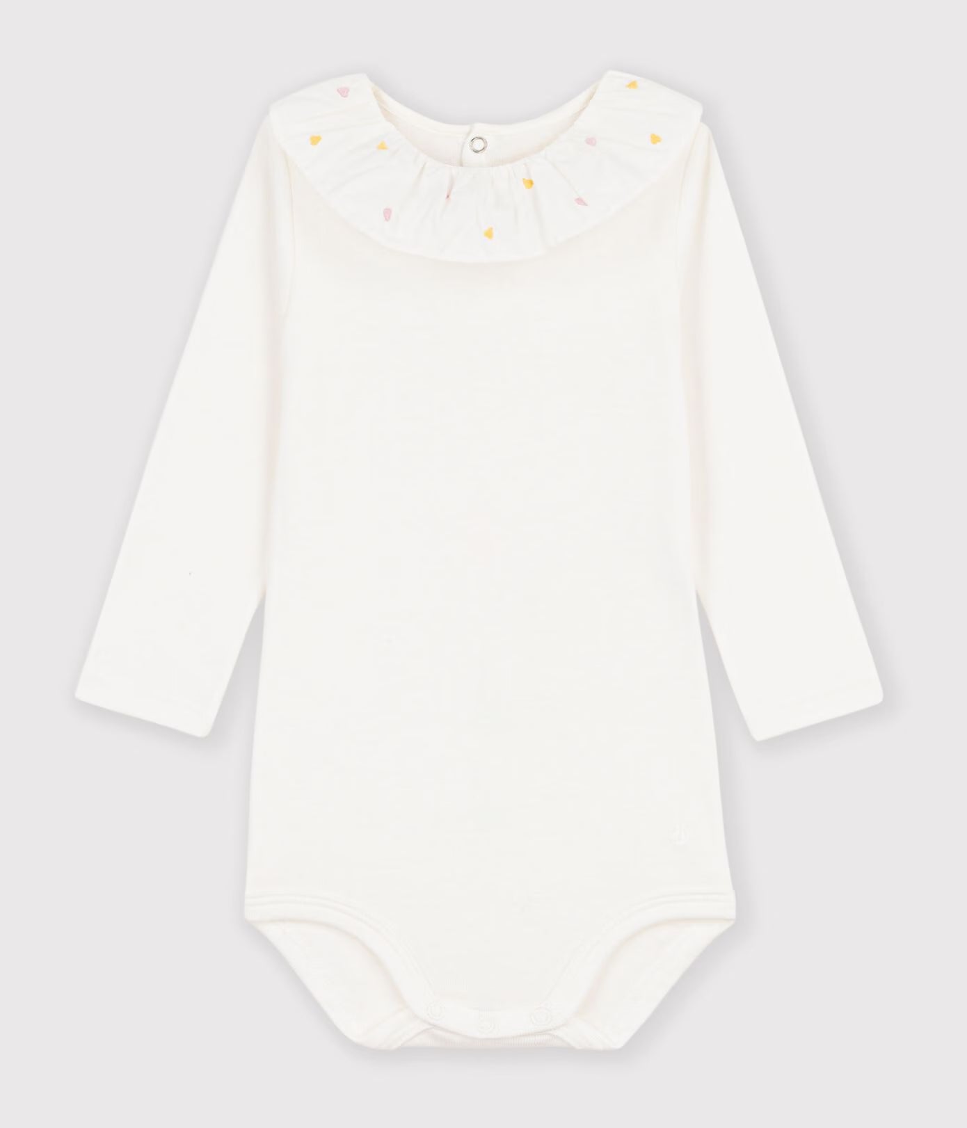 Petit Bateau infant girl heart embroidered ruffle collar onesie
