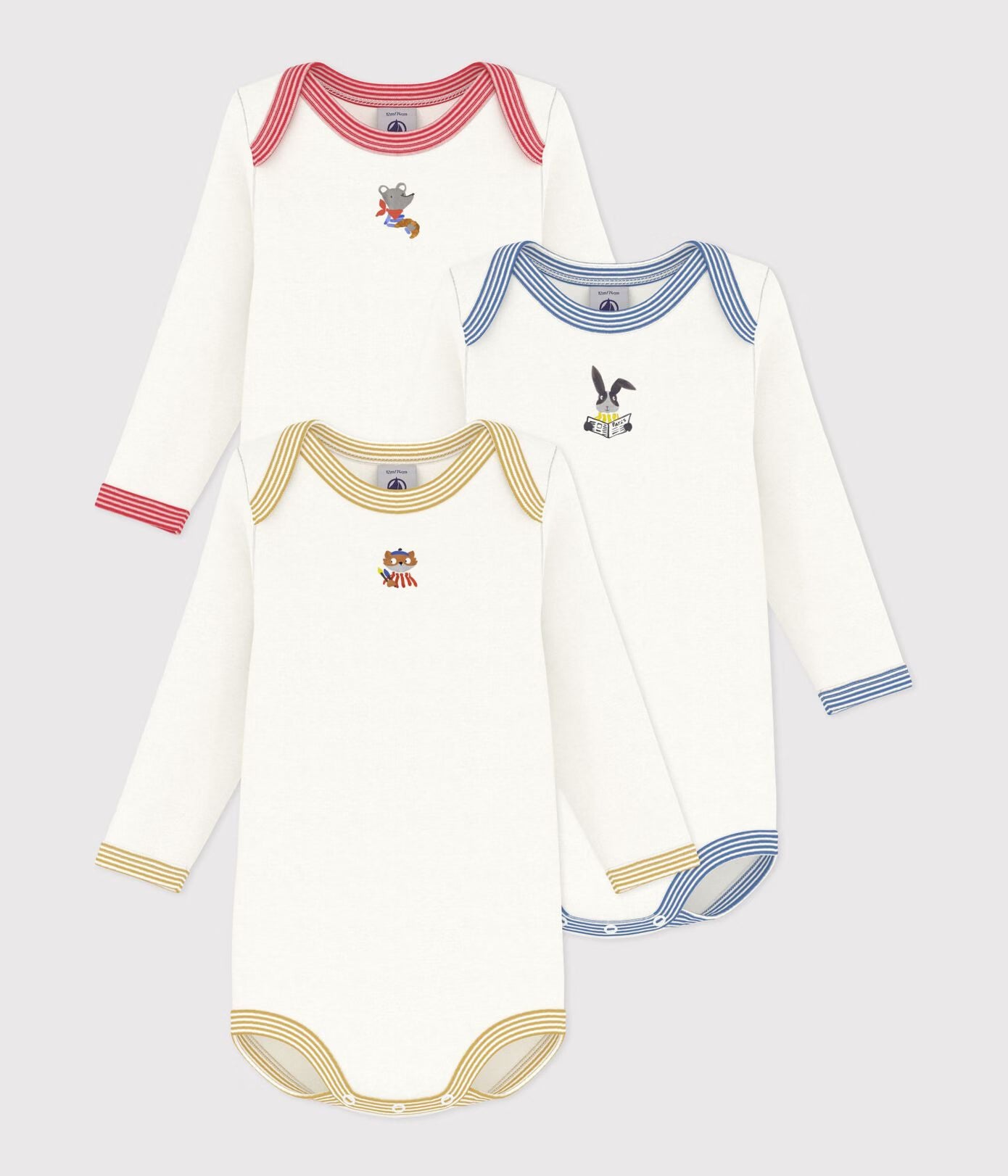 Petit Bateau 3-pack infant long sleeve onesies