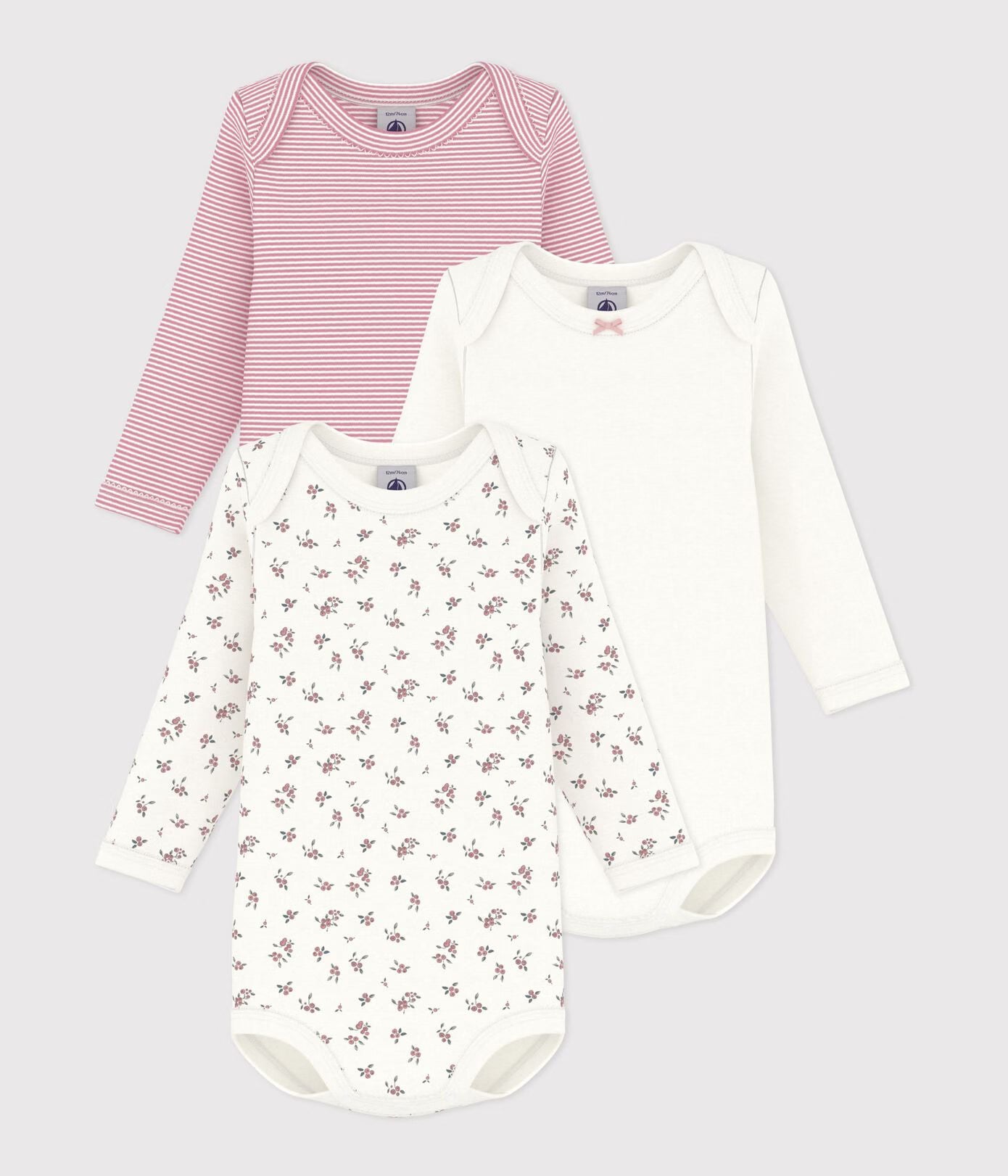 Petit Bateau 3-pack infant long sleeve onesies
