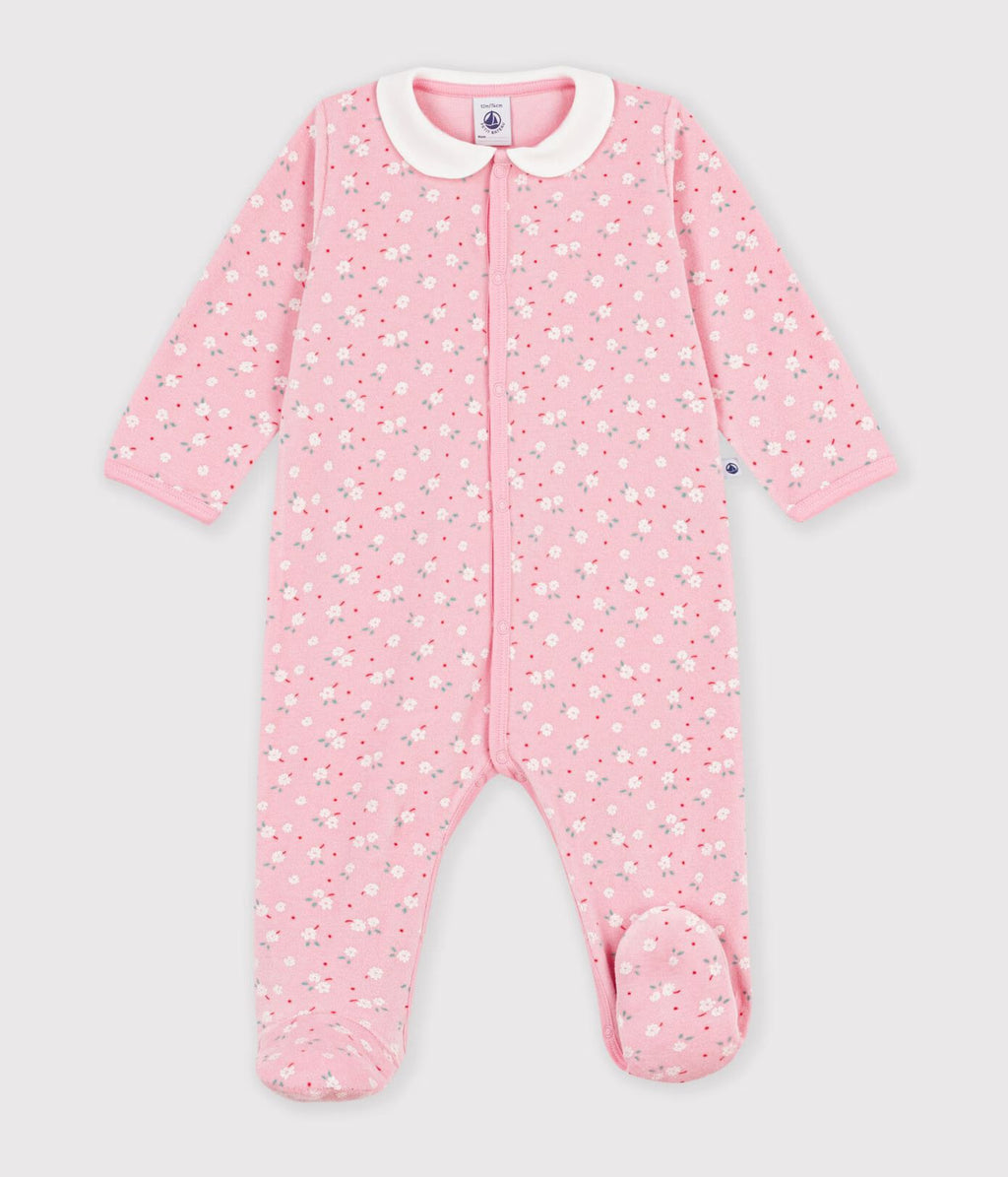Petit Bateau infant girl floral print velour footie