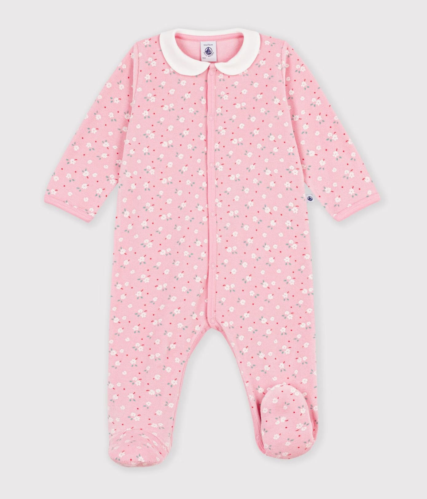 Petit Bateau infant girl floral print velour footie