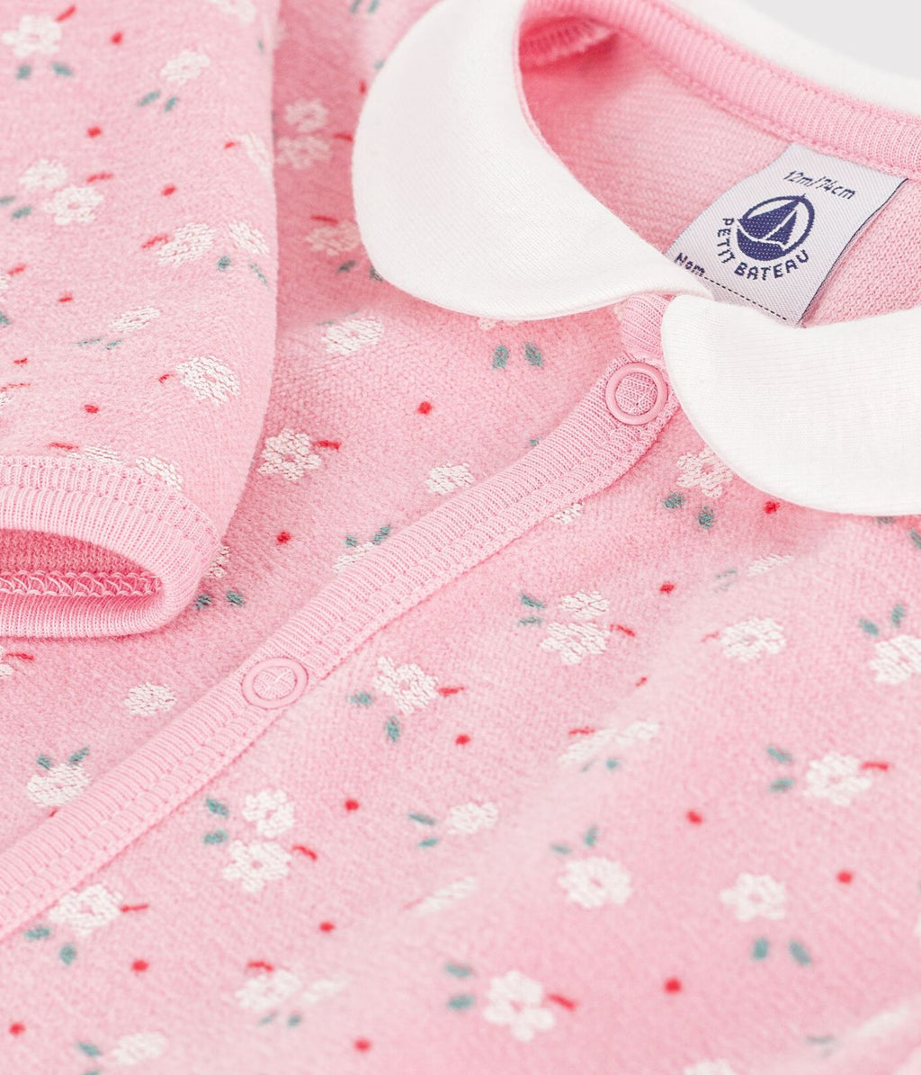 Petit Bateau infant girl floral print velour footie