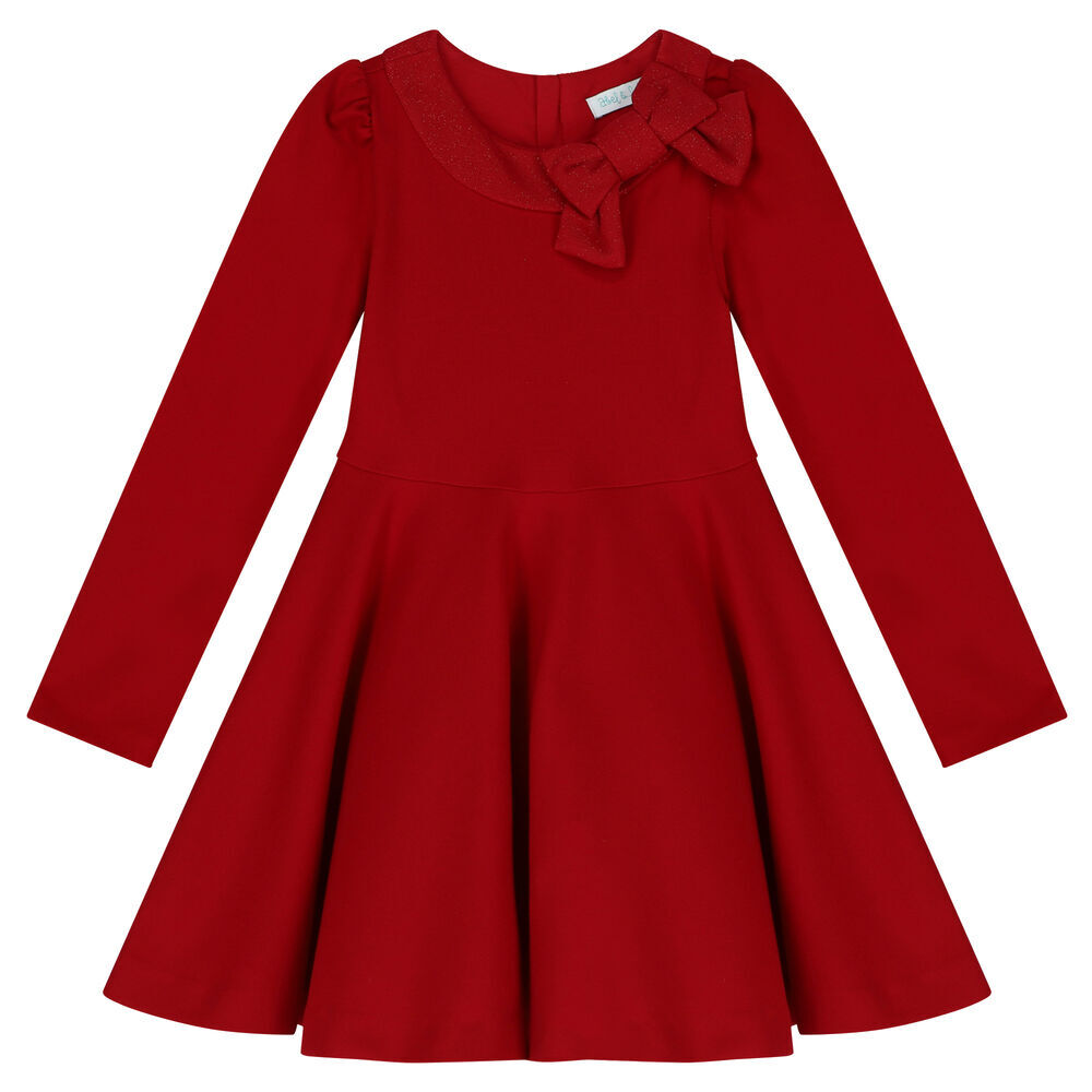 Abel & Lula girls red knit dress with bow collar