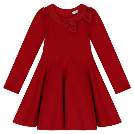 Abel & Lula girls red knit dress with bow collar