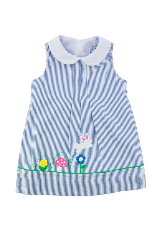 Florence Eiseman infant & girls seersucker dress with flowers & bunny