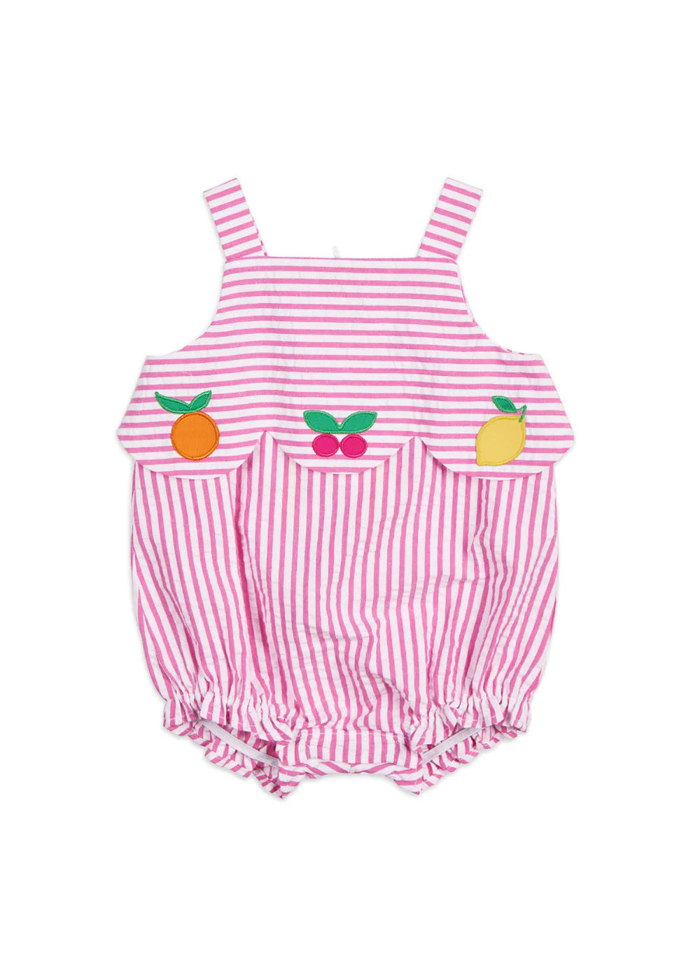 Florence Eiseman infant girl seersucker romper with fruit