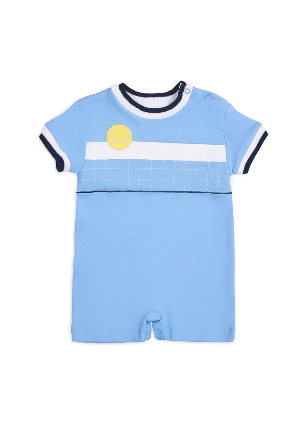 Florence Eiseman infant boy knit shortall with tennis ball