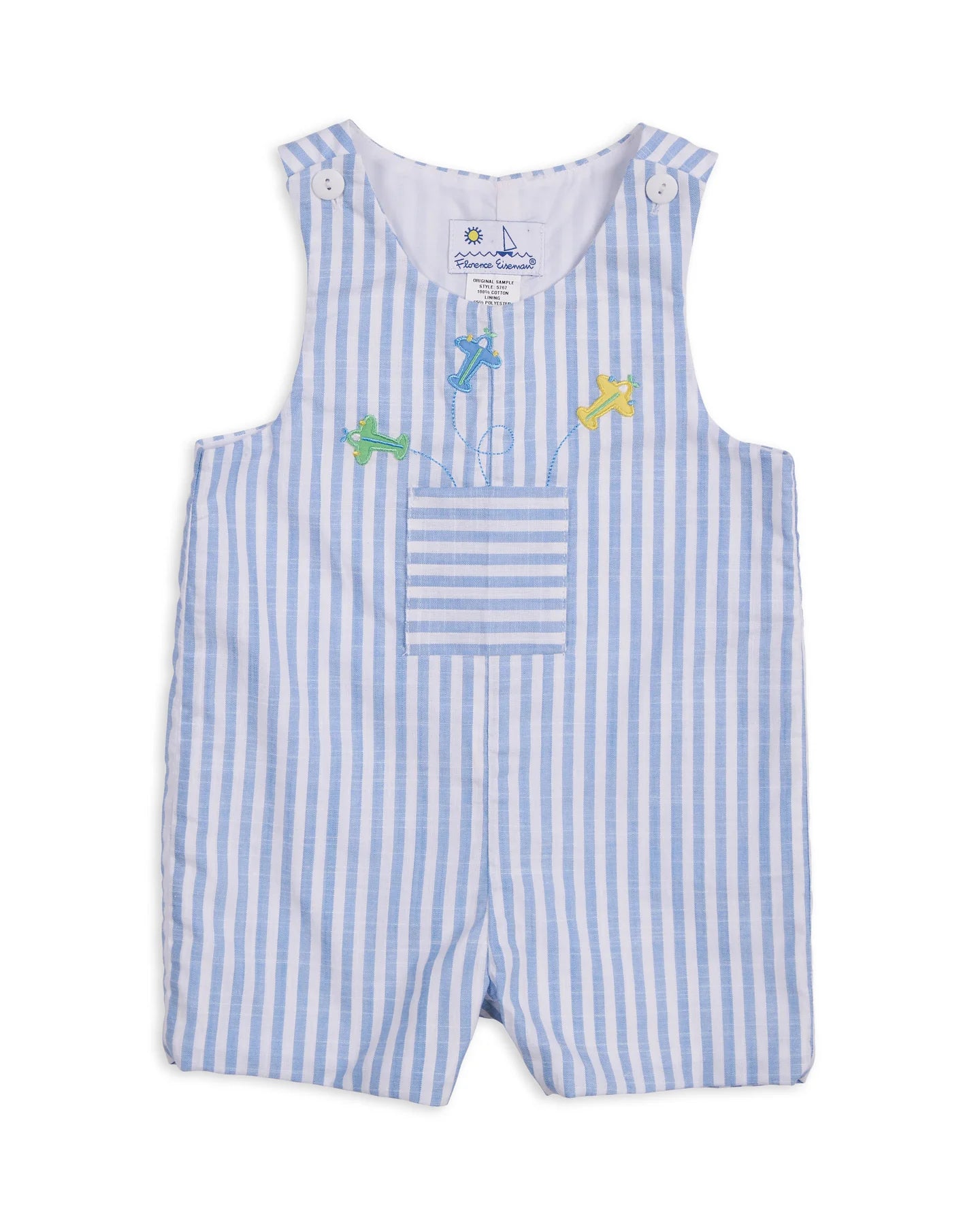 Florence Eiseman infant boy stripe linen-look shortall with airplanes