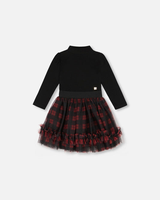 Deux Par Deux girls mock neck dress with glittering tulle skirt