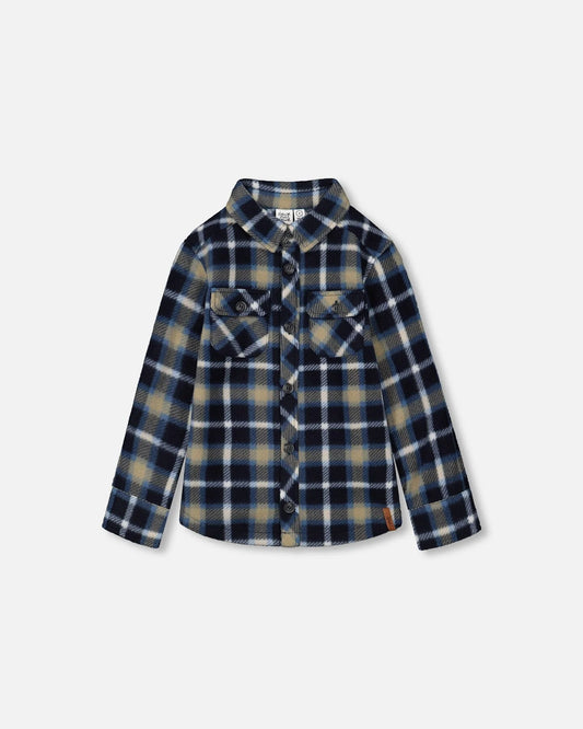 Deux Par Deux boys lightweight polar fleece plaid shirt