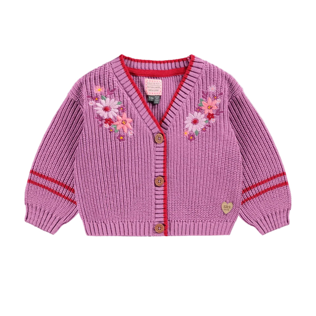 Souris Mini infant girl embroidered flower cardigan