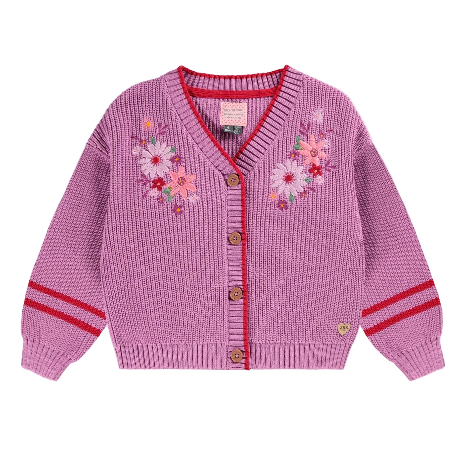 Souris Mini girls flower embroidered cardigan