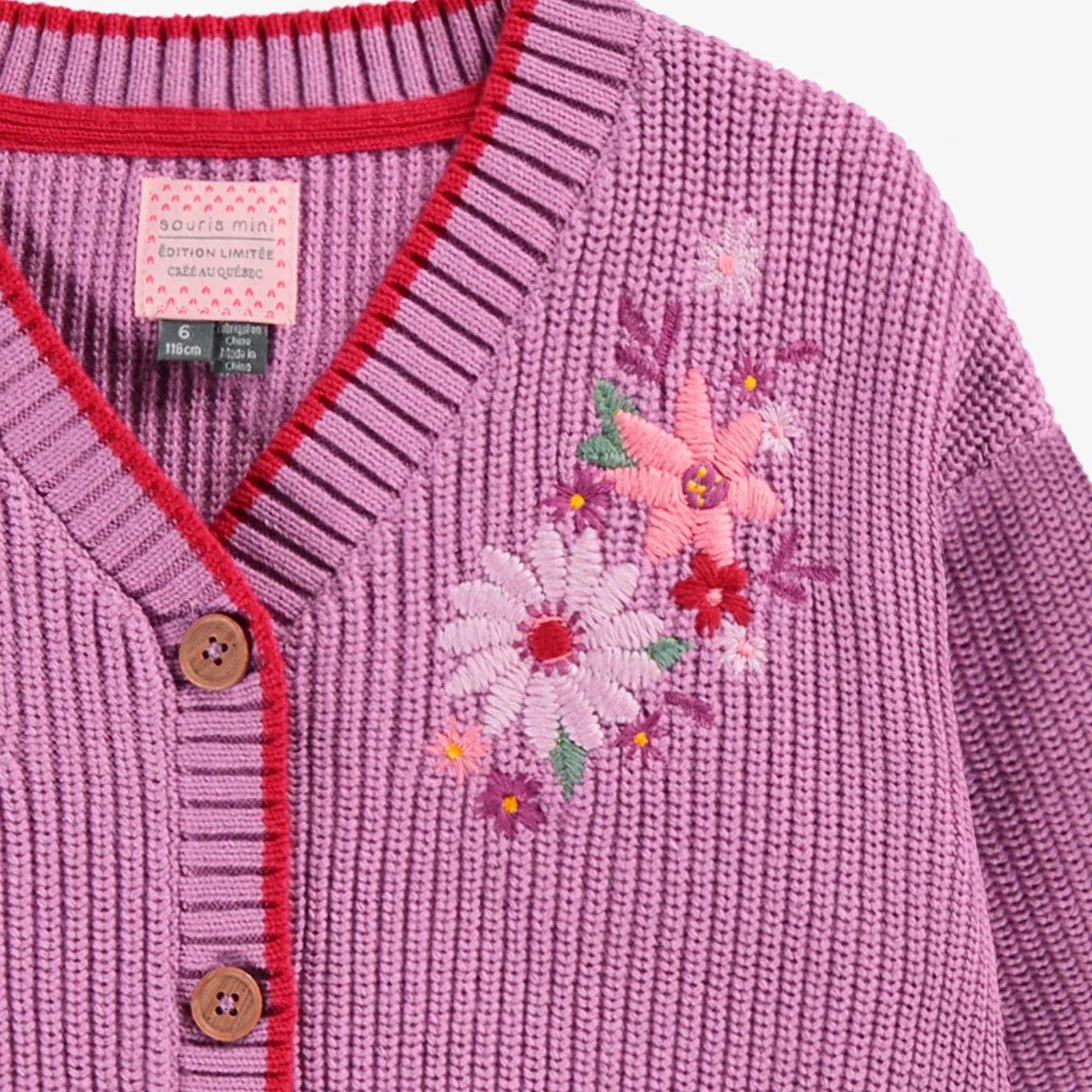 Souris Mini girls flower embroidered cardigan