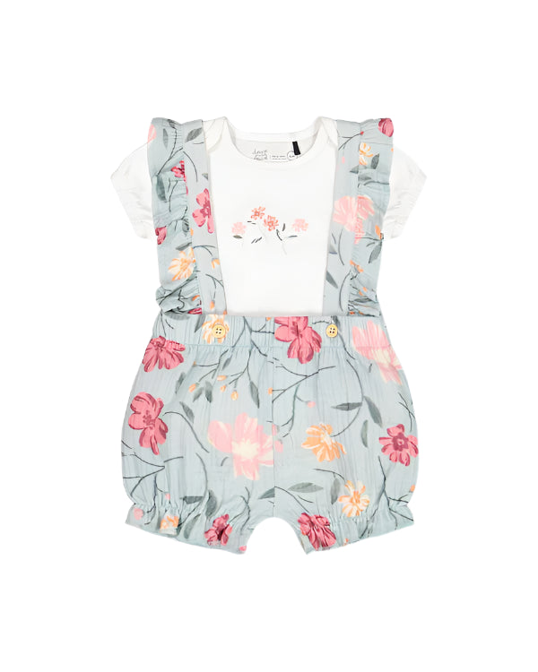 Deux Par Deux infant girl onesie & muslin shortall set