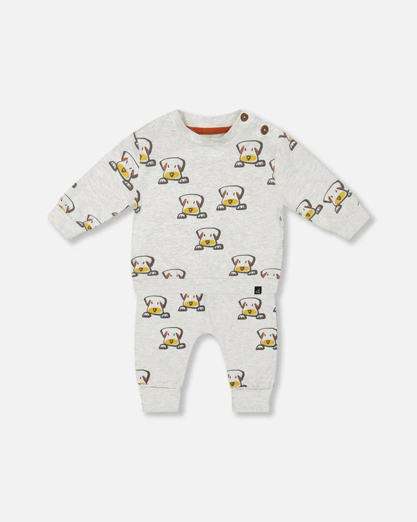 Deux Par Deux infant puppy print sweat set