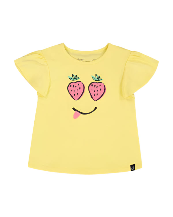 Deux Par Deux girls fruit smiley flutter sleeve top