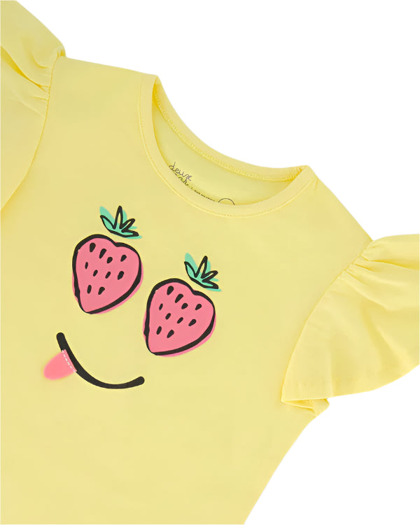 Deux Par Deux girls fruit smiley flutter sleeve top