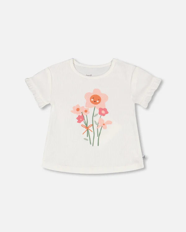 Deux Par Deux girls floral graphic ribbed tee