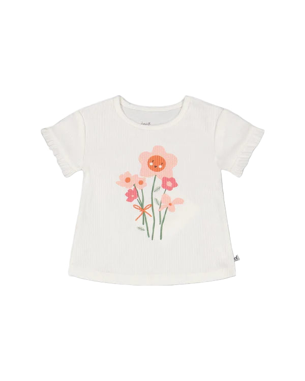 Deux Par Deux girls floral graphic ribbed tee