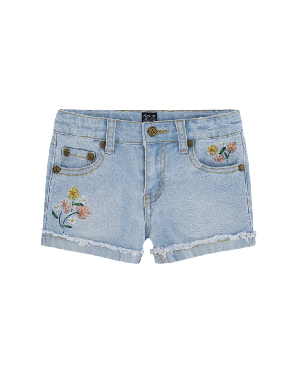 Deux Par Deux girls floral embroidered denim shorts