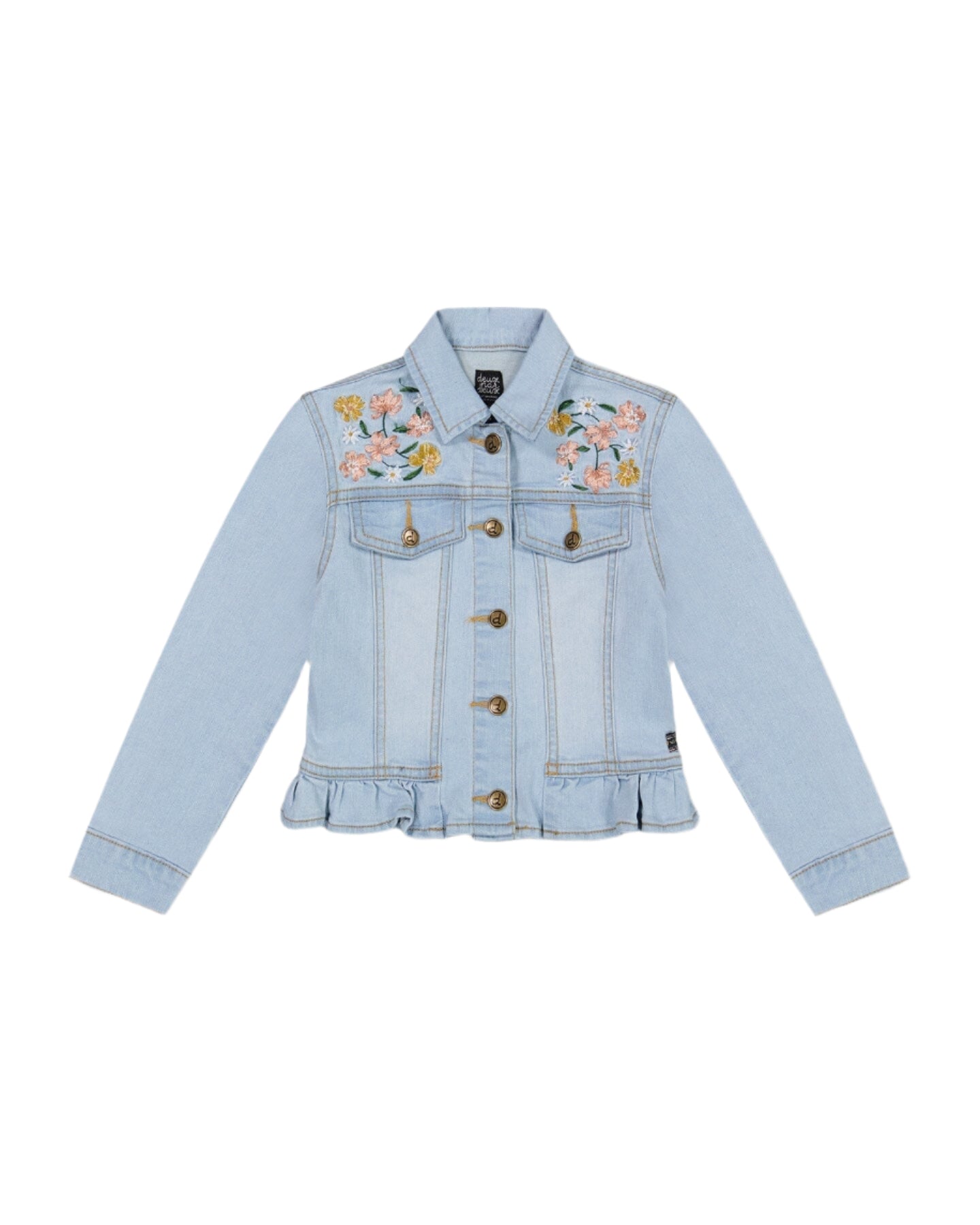 Deux Par Deux girls floral embroidered denim jacket