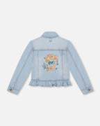 Deux Par Deux girls floral embroidered denim jacket
