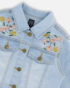 Deux Par Deux girls floral embroidered denim jacket