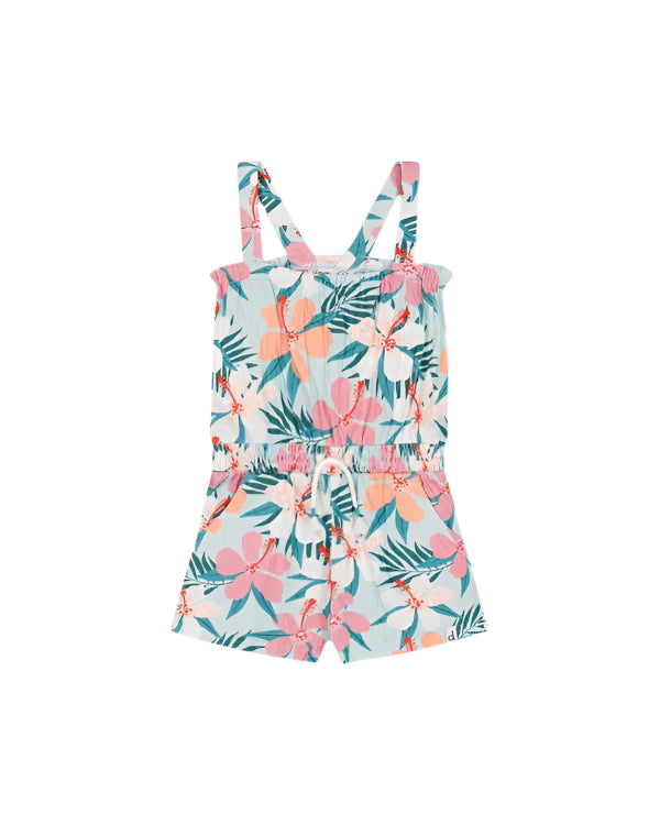 Deux Par Deux girls hibiscus crinkle romper
