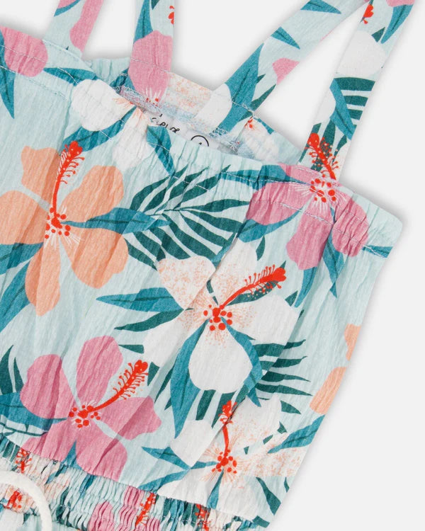 Deux Par Deux girls hibiscus crinkle romper