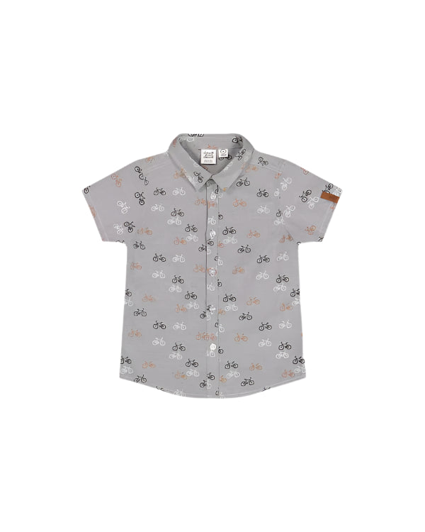 Deux Par Deux boys bike print button up shirt