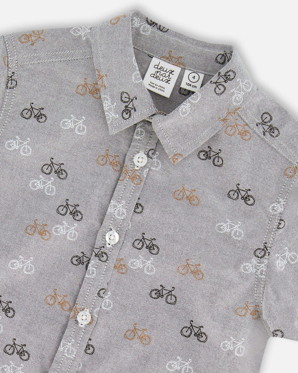 Deux Par Deux boys bike print button up shirt