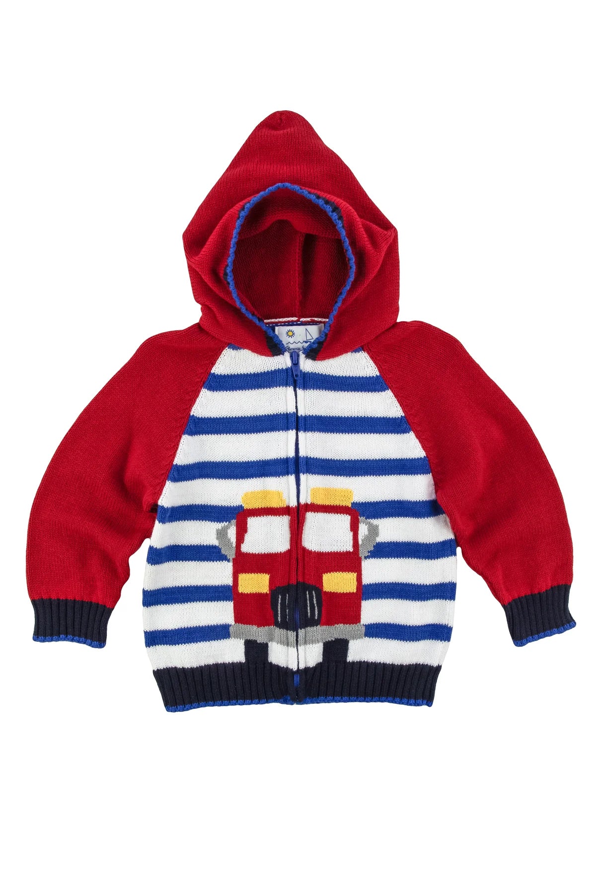 Florence Eiseman infant boy fire truck hooded sweater