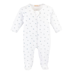 Baby Club Chic infant boy little blue stars print zip footie