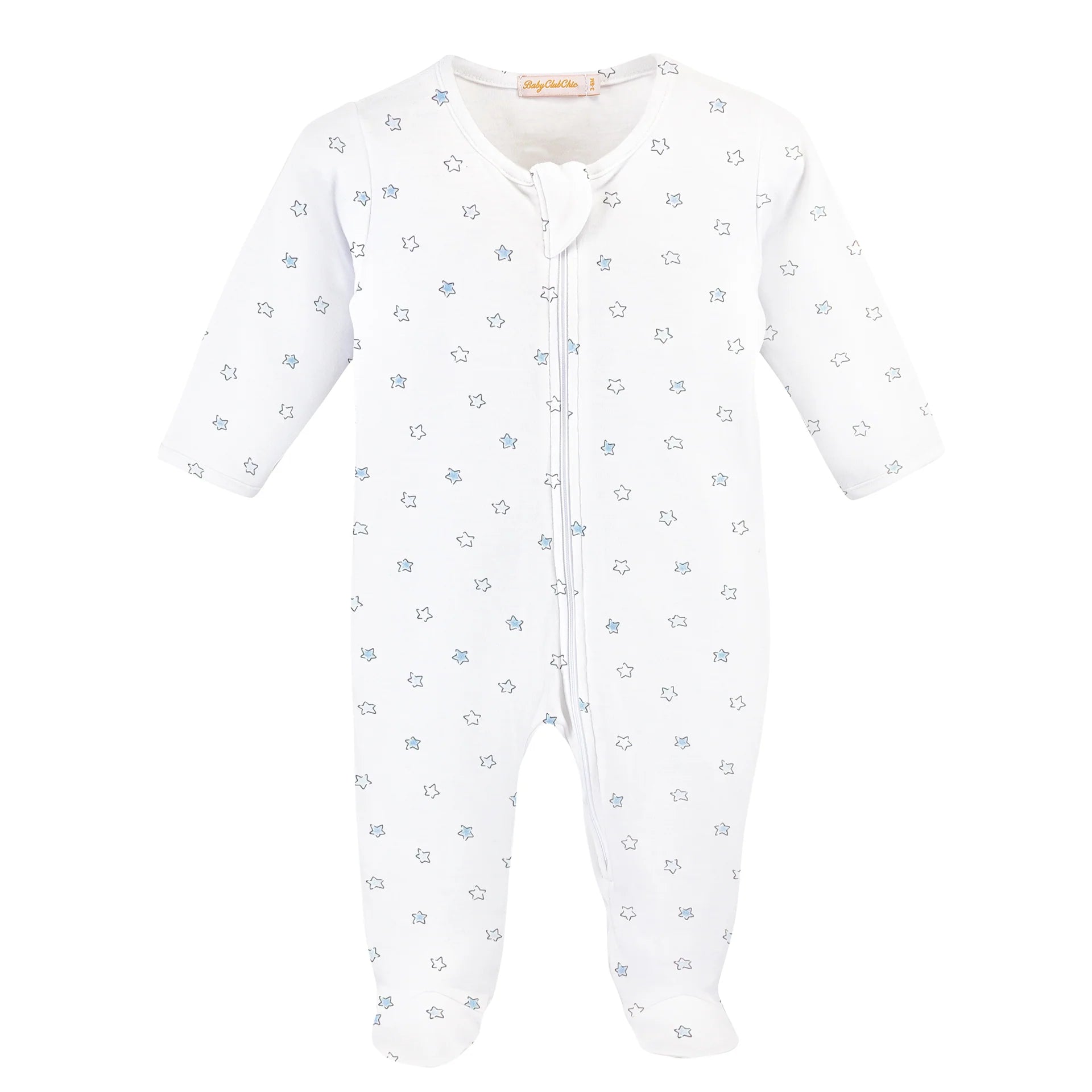 Baby Club Chic infant boy little blue stars print zip footie