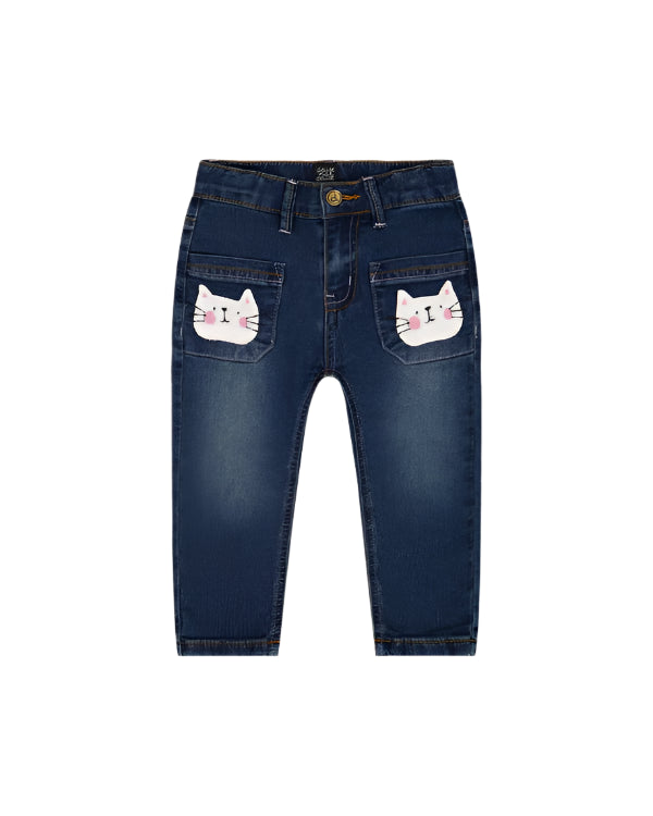 Deux Par Deux girls jeans with cat motif