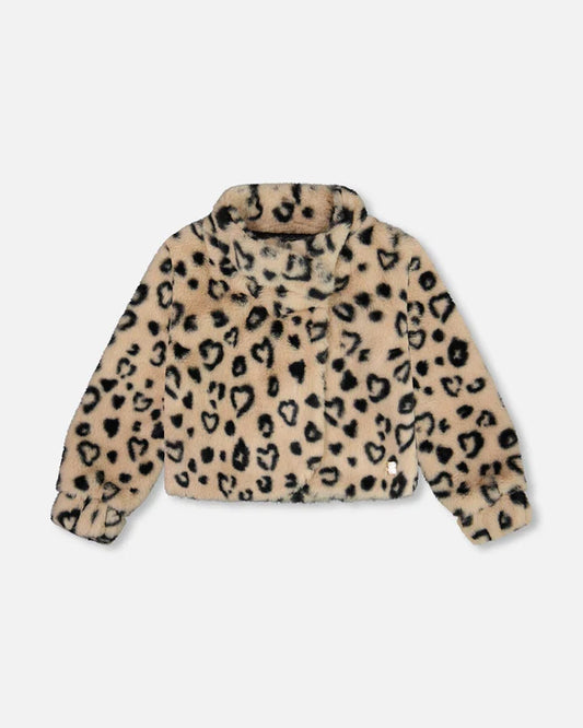 Deux Par Deux girls faux fur leopard print jacket