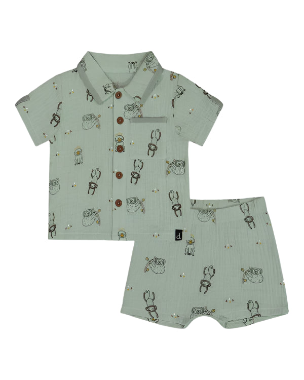 Deux Par Deux infant monkey print muslin short set